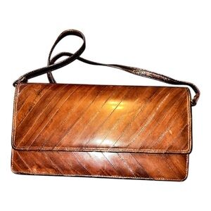 Elegant Brown Eel Skin Leather Shoulder Bag